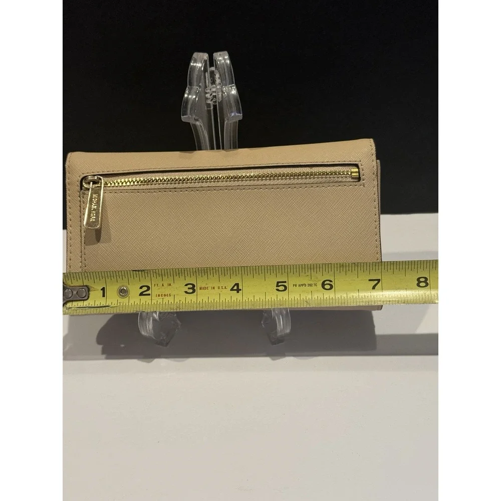 Michael Kors Beige Saffiano Leather Flap Wallet Continental Zip MK